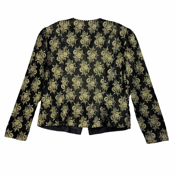 Vintage Black Metallic Gold Floral Evening Jacket Blazer Convertible Top - Picture 7 of 16